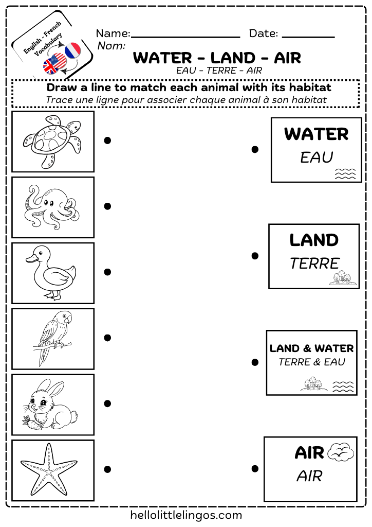 free science worksheets for homeschool kids-matching animals and their habitats