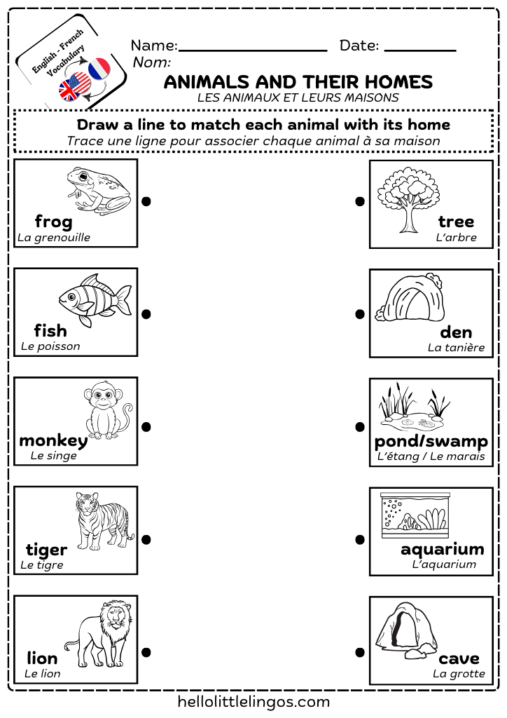 free pdf science worksheets for early learners - animals and their homes