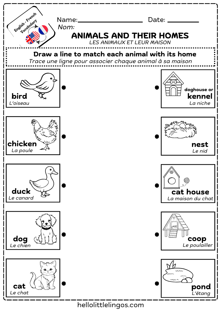 early learners science activities worksheets - match animals and their homes