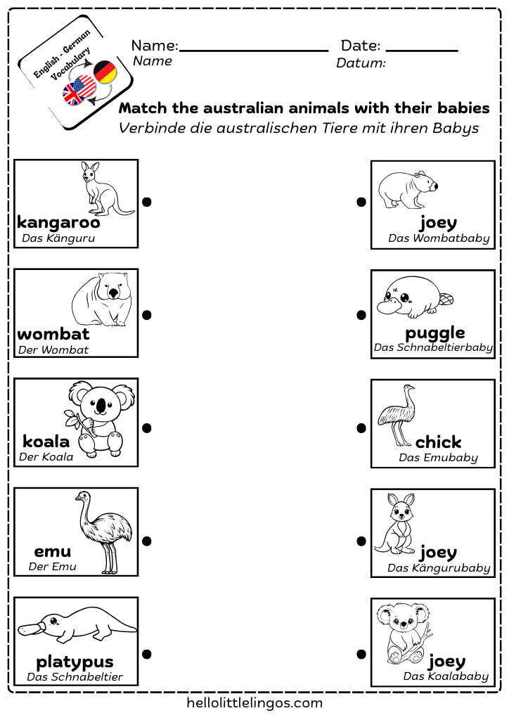 free german printable worksheets for beginners - animals