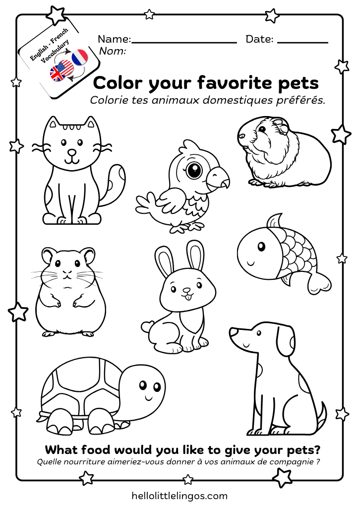 simple coloring activities for bilingual kids-animals coloring