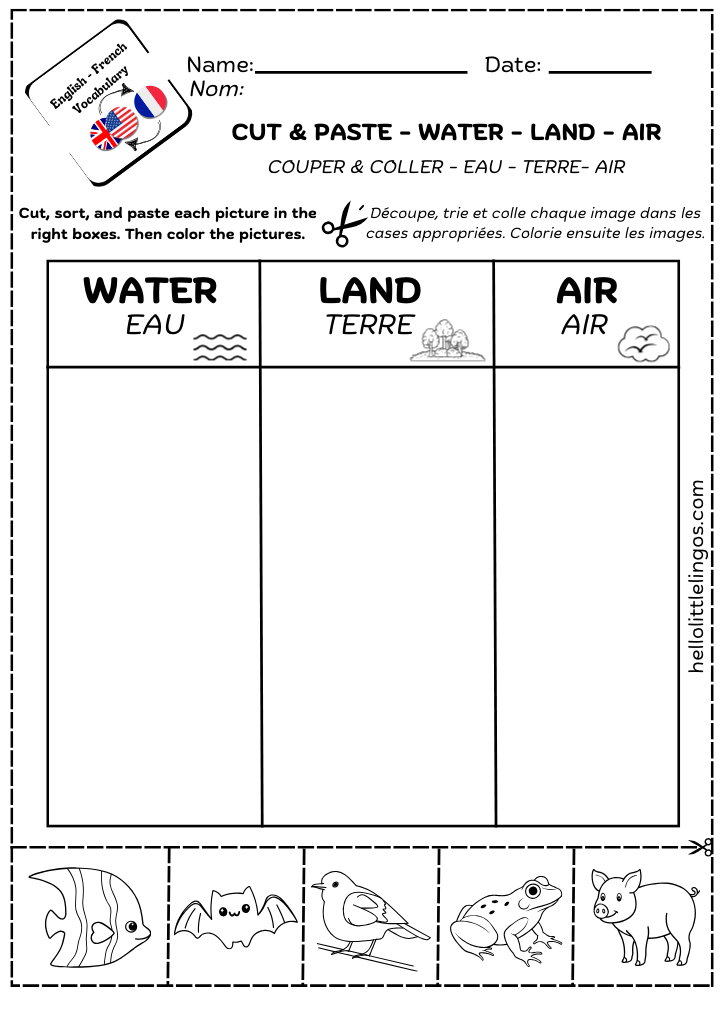 cut and paste activity for kindergarten - free science worksheet