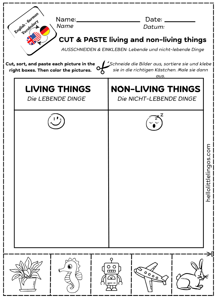 living and non-living things activities for children - free pdf worksheets