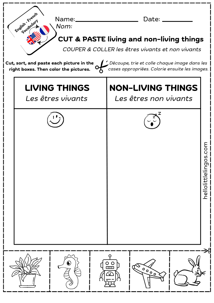 first grade science activities worksheets-living and non-living things
