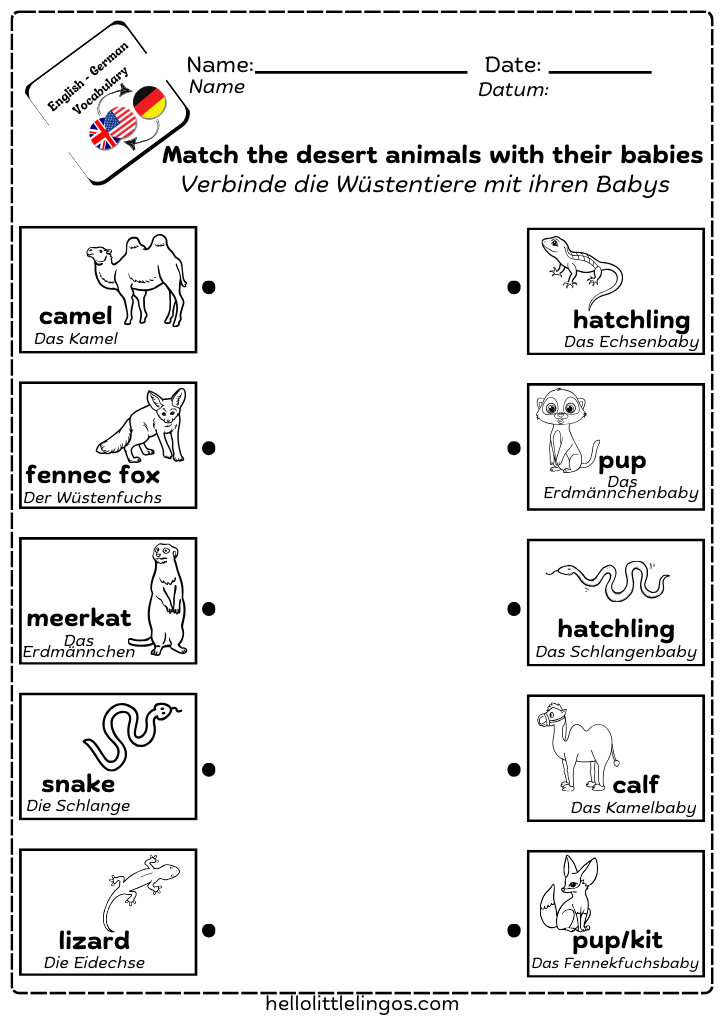 german printable worksheets for kindergarten - matching game animals