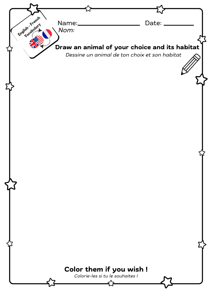 Free science worksheets for primary school-draw an animal and its habitat