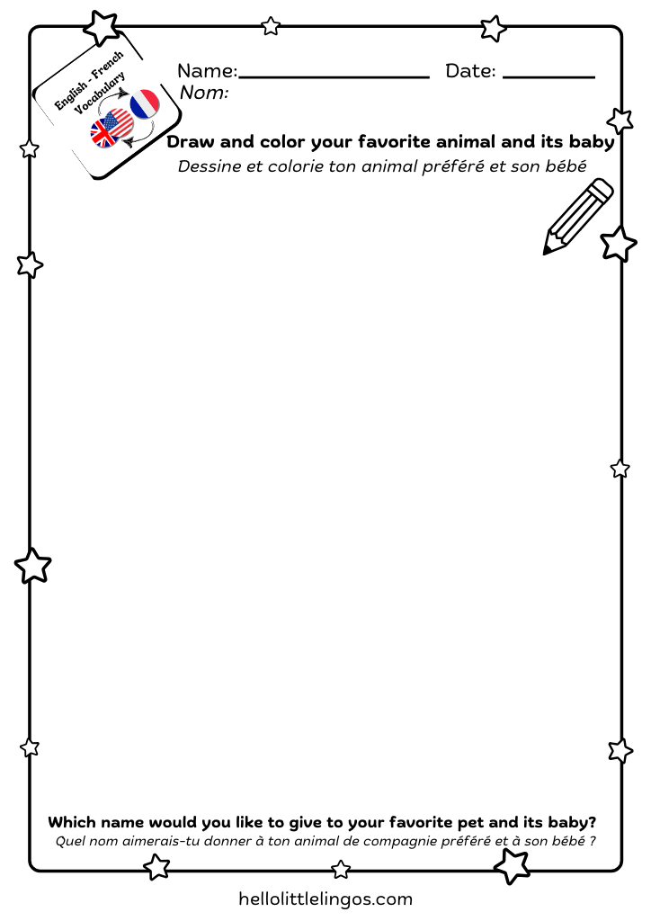 drawing and coloring worksheets for kindergarten - animals and their babies