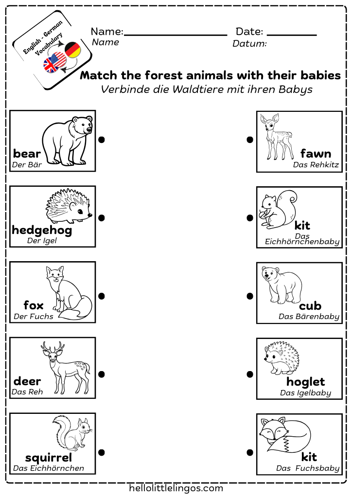 easy german printable worksheets for kids - animals