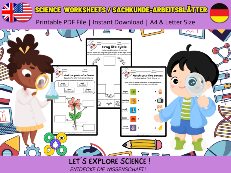 free science worksheets for kids in english and german