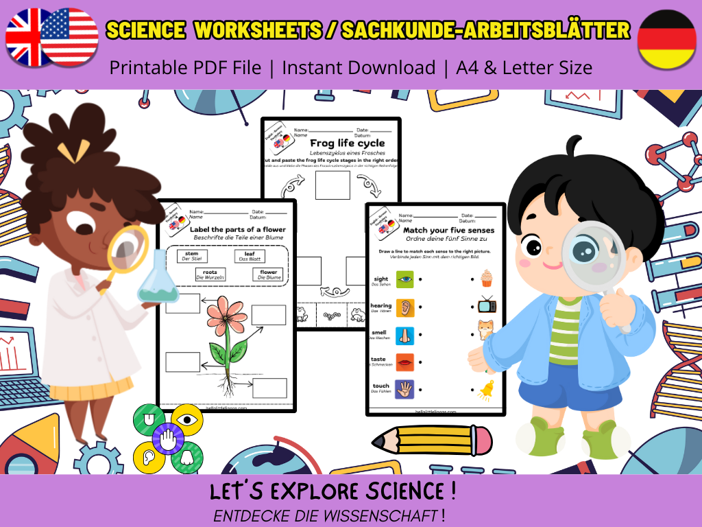 free science worksheets for kids in english and german