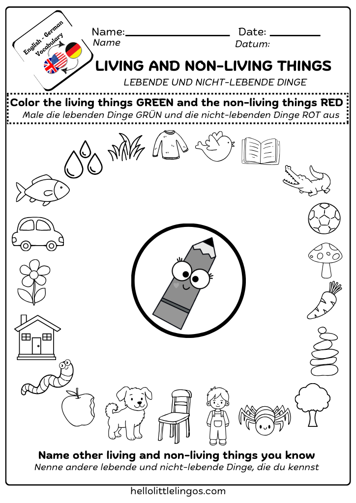 living and non-living worksheets for kids - coloring activity