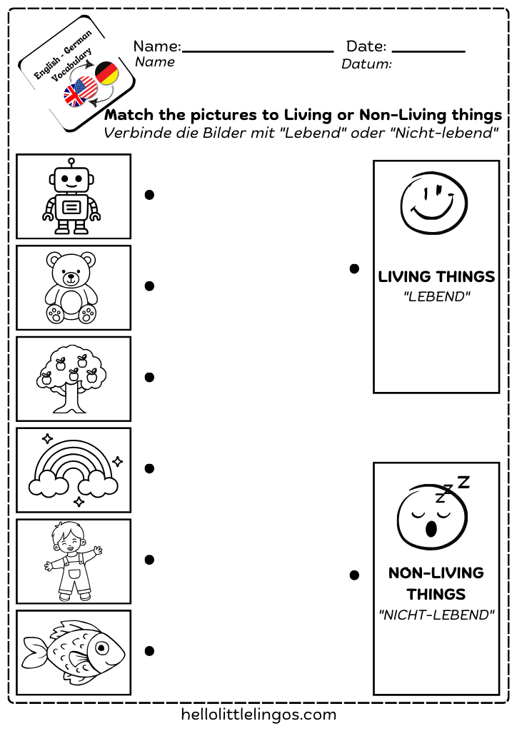 free science printable worksheets for primary school - living and non-living things