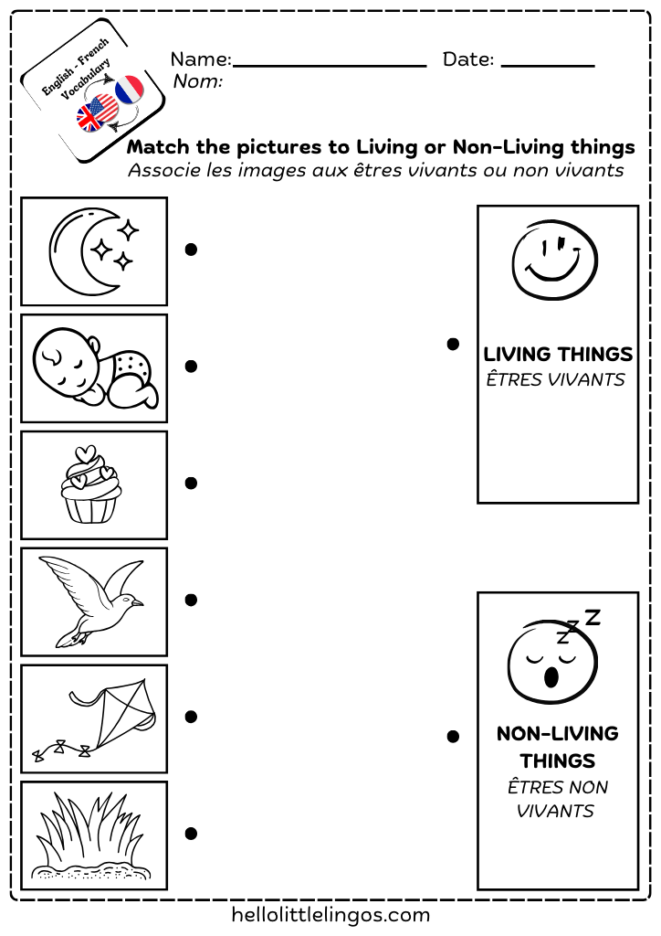 free printable science activities for first grade - living and non-living things