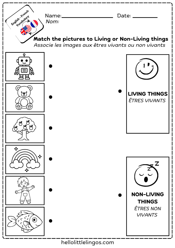 free pdf science worksheets for primary school - living and non-living things