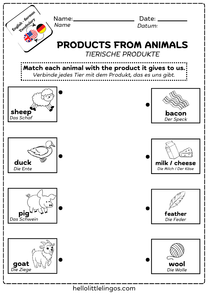 fun german activities for kids - products from animals