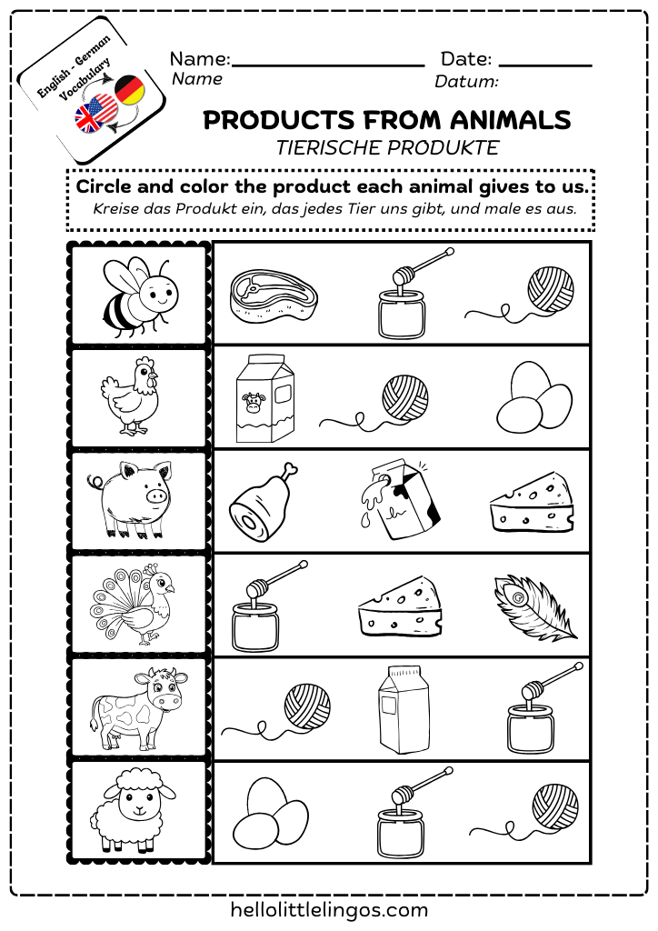 free homeschool activities worksheets for kids - products from animals
