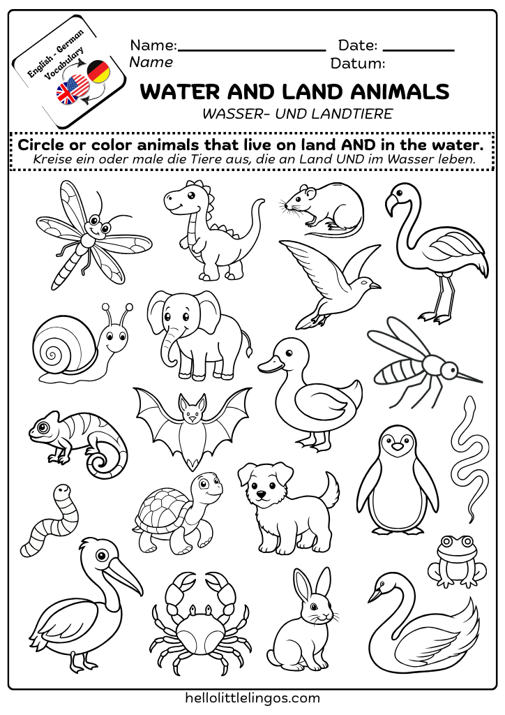 free worksheets for bilingual kids - german english