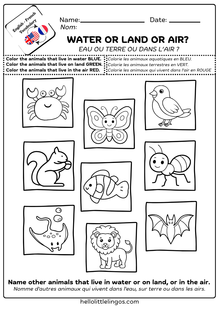 free science activities for kids - water, land, air animals