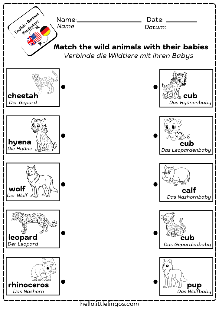 bilingual activities worksheets for kids - free printable in german and english