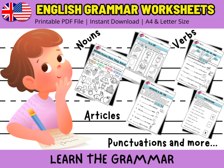 free grammar worksheets, printables for kids learning english