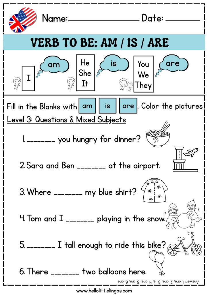 verb to be worksheets for beginners kids english learners