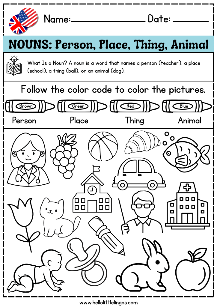 fun coloring grammar worksheets for kindergarten, free pdf