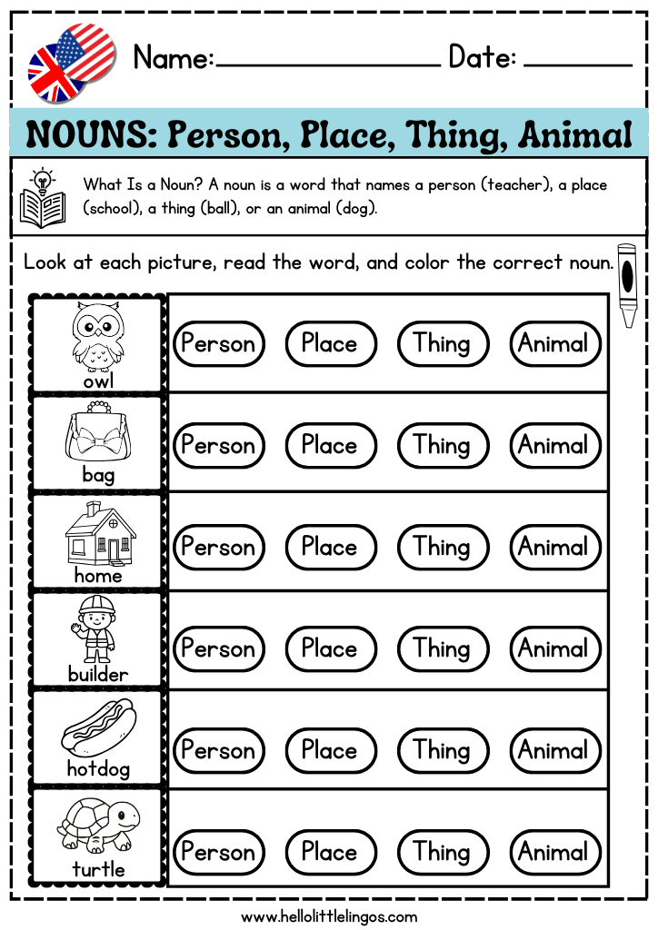 free english grammar worksheets for esl beginners. learning nouns