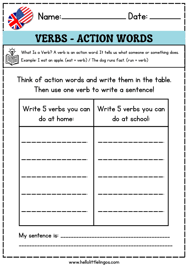 free printable grammar worksheets for grade 2, learning verbs