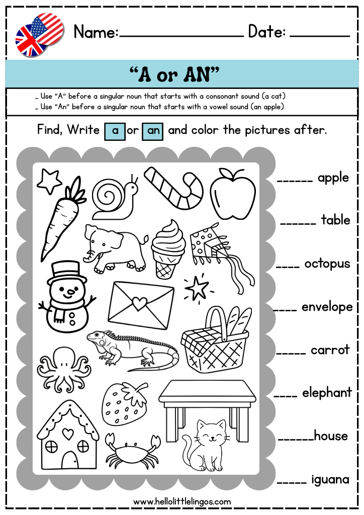 grammar teaching activities games for kids, english articles