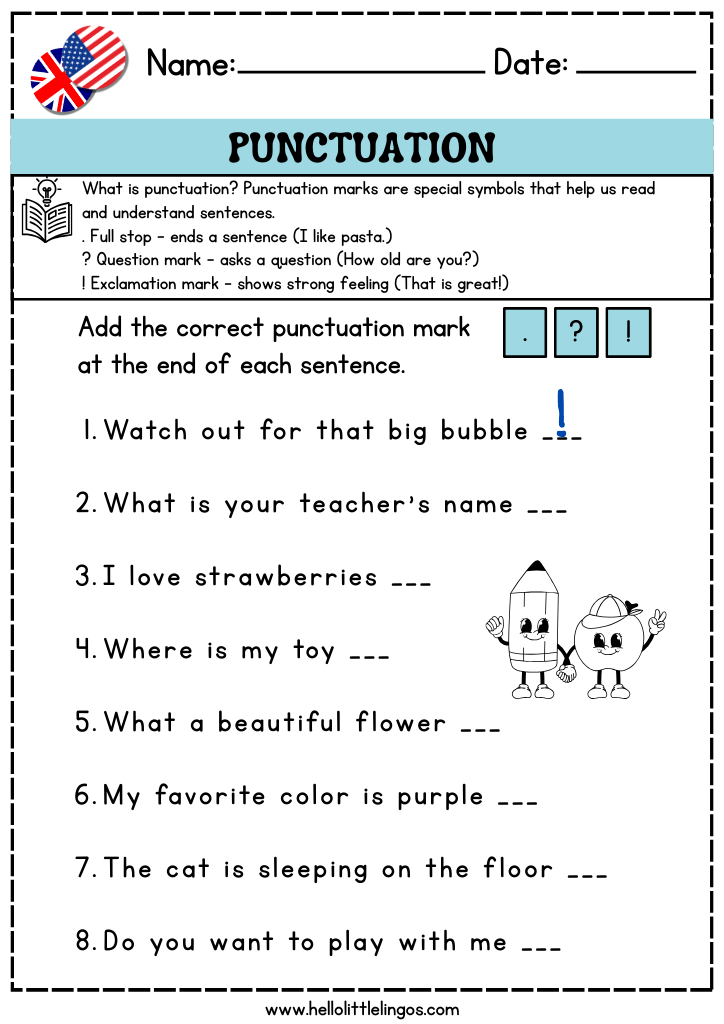 english grammar activities for classroom, punctuation worksheets for kids