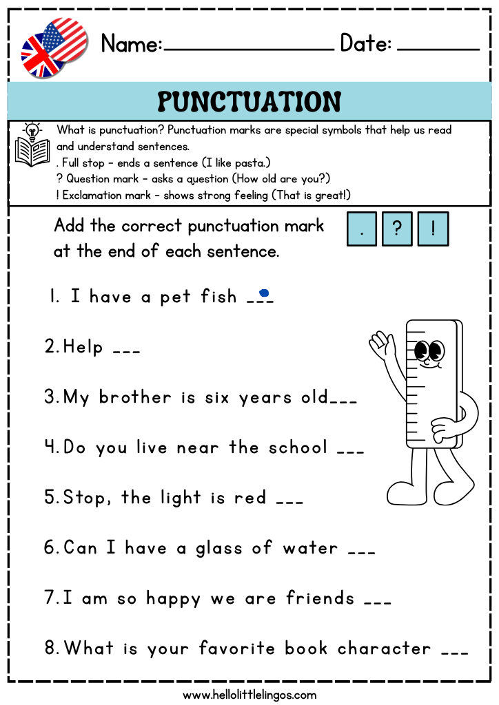 correct the punctuation mark, grammar worksheets for kids, free pdf download