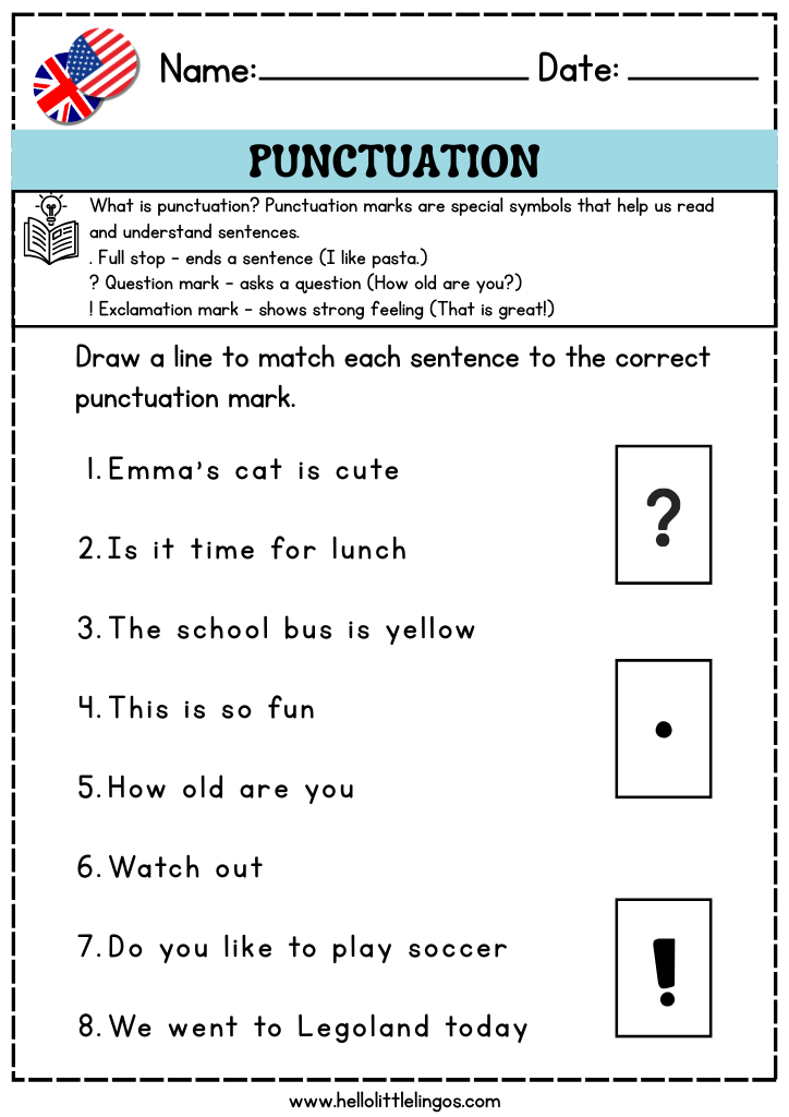punctuation and grammar worksheets for beginners kids free pdf
